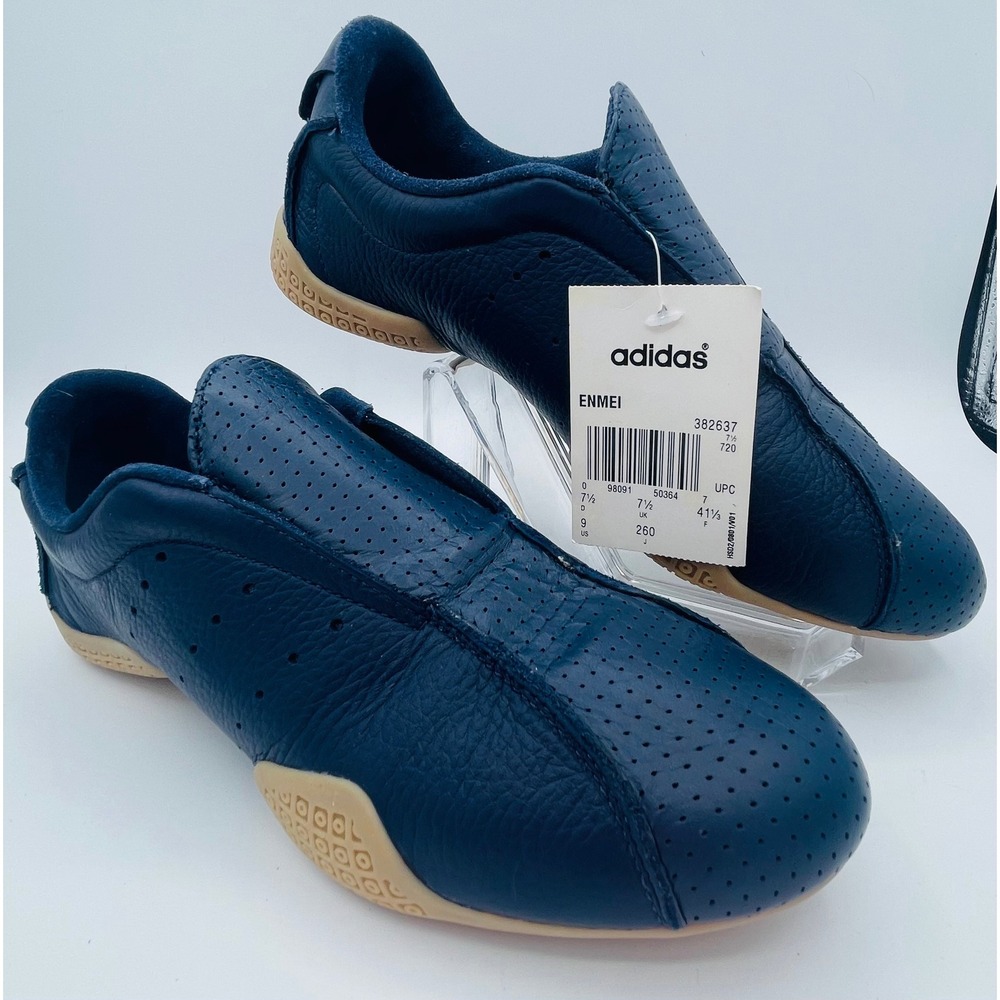 Adidas Enmei Slip On Martial Arts Shoes Mens 7.5 Navy Blue Leather 382637 NEW